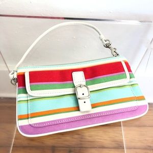 Coach stripe canvas & leather mini bag wristlet